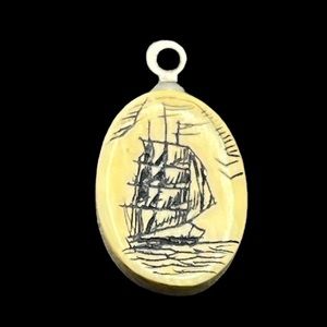 Scrimshaw antique carved boat ocean pendant for necklace